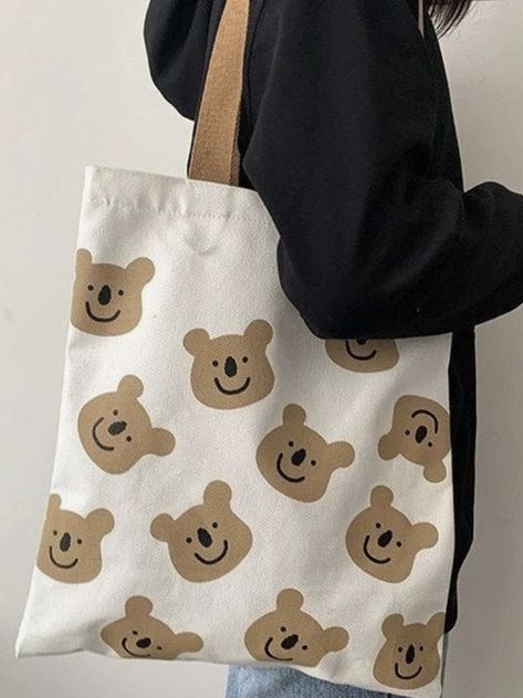 Tote Bag Inspo Aesthetic, Cute Tote Bag Design Paint, Tote Bag Design Paint, Painted Tote Bag Aesthetic, Totebag Lukis, Tote Bag Inspo Paint, Painting On Tote Bags, Tote Bags Painting, Totebag Painting Ideas