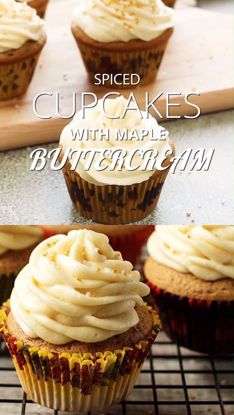 Spiced Cupcakes, Maple Buttercream Frosting, Maple Buttercream, Fall Cupcakes, Cupcakes Recipes, Buttercream Cupcakes, Salty Cake, Spice Cupcakes, Cupcake Flavors