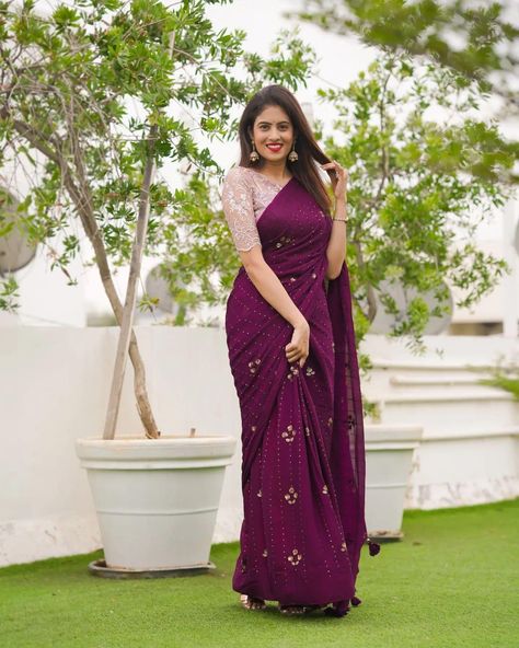 Kerala Style Skirt And Top, Wine Color Saree, Bride Sarees, Saree Bride, Frill Saree, Simple Suit, God Krishna, Dress Saree, Wine Colour