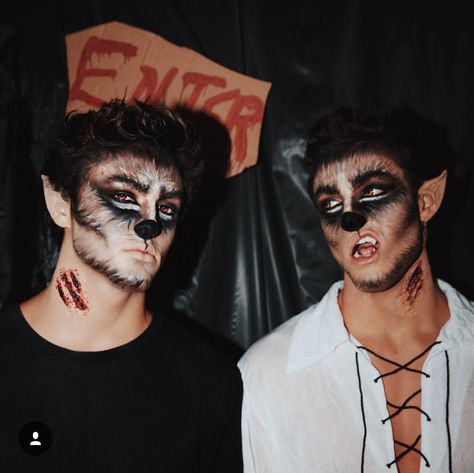 Guys Halloween Makeup, Mens Halloween Makeup, Werewolf Makeup, Wolf Makeup, Cute Couples Costumes, Werewolf Costume, Twin Halloween, Celebrity Halloween, Cool Halloween Makeup