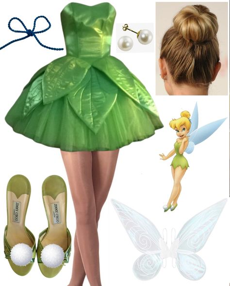 Thinker Bell Costume Women, Tinker Bell Dance Costume, Tinkerbell Dress Up, Tinker Bell Outfit Ideas, Tinkle Bell Costume, Fantasia Da Tinker Bell, Timkerberbell Costume, Diy Tinkerbell Costume Women, Tinkerbell Costume Women