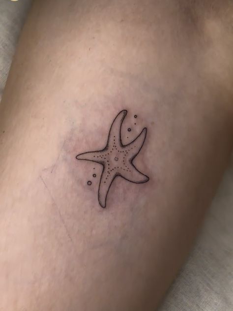 Simple Marine Tattoos, Starfish Outline Tattoo, Starfish Behind Ear Tattoo, Mini Starfish Tattoo, Small Ocean Tattoos For Women, Capri Tattoo, Star Fish Tattoos, Tiny Starfish Tattoo, Starfish Tattoo Small