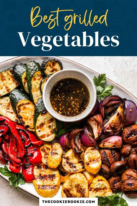 Grilled Vegetables Recipe - The Cookie Rookie® Grilled Vegetables On The Grill, Grilled Veggies On The Grill, Veggie Marinade, Marinated Veggies, Best Grilled Vegetables, Marinated Grilled Vegetables, Greek Vegetables, Grilled Vegetable Skewers, Greek Dinner