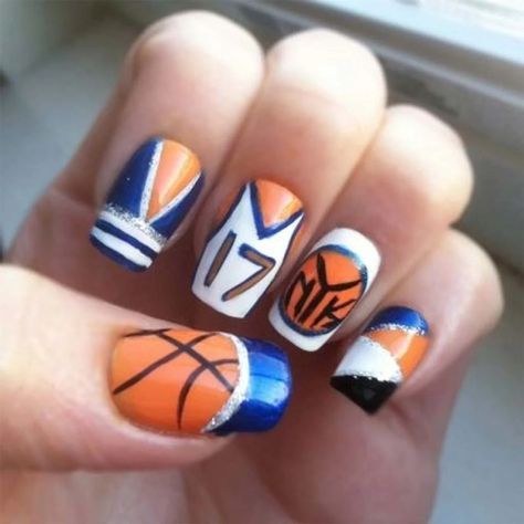 Basketball Nail Designs, Basketball Nails, Sports Nails, Football Nails, Ny Knicks, Weak Nails, Fingernail Designs, Gel Nail Art Designs, Basketball Season