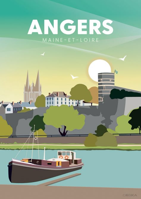 Affiche / illustration de la ville d'Angers en Maine-et-Loire (49) France Illustration, Illustration City, Victor Brauner, Wanderlust Decor, Destination Voyage, Travel Wall Art, Travel Inspired, Vintage Travel Posters, Travel Prints