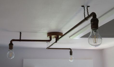 DIY Copper Light Fixture - Album on Imgur Pipe Lighting Fixture, Conduit Lighting, Copper Light Fixture, Indoor Pool Design, Diy Light Fixtures, Loft Lighting, Pipe Lighting, Copper Diy, Lamp Ceiling