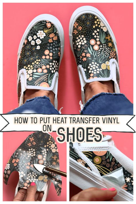 Did you know you could put patterned vinyl on shoes!? Get all the tips and tricks! #HTV #irononvinyl Patterned Vinyl Ideas, Decorate Sneakers Diy, Vinyl On Shoes, Iron On Vinyl Ideas, Diy Fabric Shoes, Vinyl Shoes, Canvas Shoes Diy, Shoe Painting, Painted Crafts