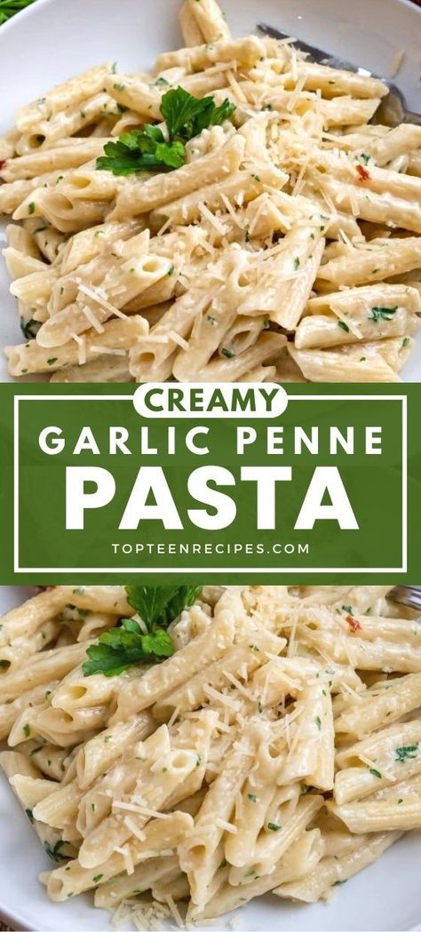 There are two types of pasta lovers, the ones that like their pasta with tomato-based sauces and those that like creamy pasta recipes. If you are among the second group, you will definitely love this creamy, garlicky, and easy penne pasta recipe. Simple Pasta With Chicken, Pasta To Go With Chicken, Creamy Pasta Side Dishes Easy, Beginner Pasta Recipes, Half And Half Pasta Recipes, Mozerella Pasta Recipes, Tomato Free Pasta Recipes, Simple Dinner Ideas Pasta, Really Easy Pasta Recipes