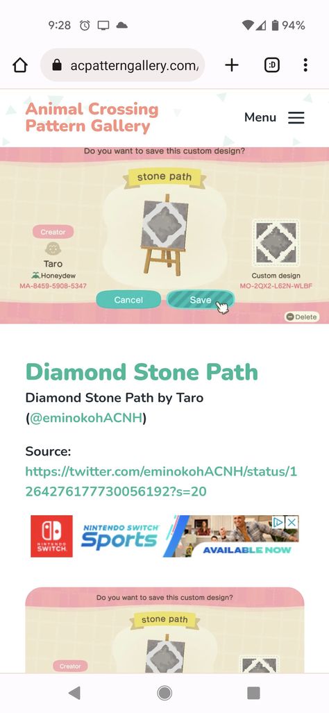 Acnh Diamond Path, Acnh Winter, Stone Path, Diamond Stone, Animal Crossing, Custom Design, The Creator, Stone, Pattern