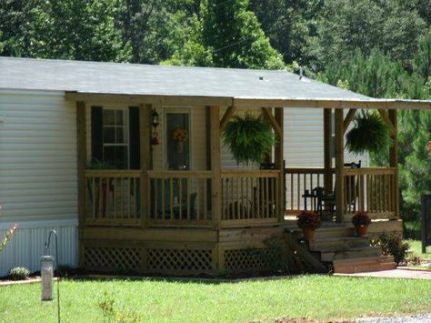 remodeling of a mobile home. Manufactured Home Porch Ideas, Mobile Home Porches, Mobile Home Deck, Manufactured Home Porch, Simple Front Porch, Trailer House, Deck Plan, Porch Kits, Manufactured Home Remodel