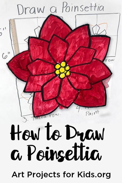 Here's how to draw a poinsettia, which my students are turning into decorations for our holiday show in a couple of weeks. Poinsettia Art Projects For Kids, Poinsettia Crafts For Kids, Draw A Poinsettia, Christmas Art Projects For Kids, Poinsettia Art, Art Pictures Ideas, Holiday Art Projects, Winter Art Lesson, Christmas Arts