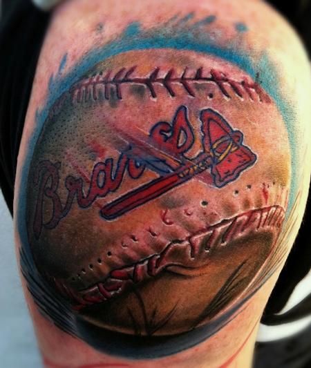 love the reality of this tat.....not the braves part tho :) Braves Tattoo, Atlanta Braves Tattoo, Brave Tattoo, Baseball Tattoo, Baseball Couples, Baseball Memes, Baseball Tattoos, Be Brave Tattoo, Sport Tattoos