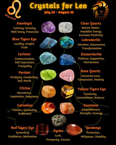 Leo Zodiac Crystals, Tiger Eye Stone Meaning Healing Crystals, Herbs For Leo, Crystals For Leos Zodiac Signs, Leo Stones And Crystals, Leo Crystals Stones, Crystals For Legal Matters, Leo Gemstones, Crystals Leo