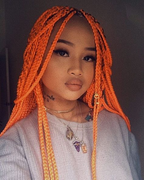 #braids #braidstyles #braidedhairstyles #braidedhair #braiding #braidinghair #braidinglife #braidart #braidedhairstylesart #boxbraids #boxbraidhair #boxbraidshairstyles #boxbraidsandheadwraps #boxbraidsstyling #orange #orangehair #neonhair Colored Box Braids, Crochet Box Braids, Side Braid Hairstyles, Colored Braids, Short Curly Hairstyles, Long Hair Wedding Styles, Hair Images, Cornrow, Braided Hairstyles For Black Women