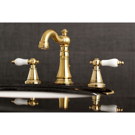 English Classic Widespread Bathroom Faucet - Bed Bath & Beyond - 32402461 English Classic, Man Room, Widespread Bathroom Faucet, Kingston Brass, American Patriot, Lavatory Faucet, Bathroom Faucet, Bathroom Sink Faucets, Satin Brass