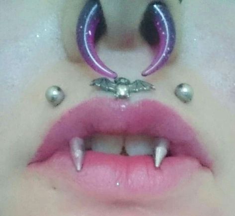 Marley Piercing, Cool Body Mods, Cool Piercings Unique, Unique Piercings Face, Vampire Piercing, Weird Piercings, Crazy Piercings, Unique Piercings, Angel Bites