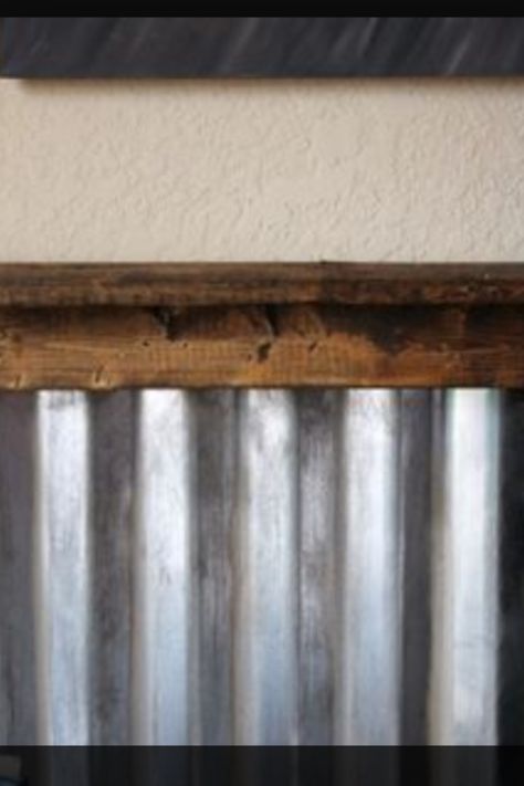 Corrugated steel wainscoting with rough wood trim Cafe Industrial, Corrugated Metal Wall, Rack Industrial, Wainscoting Styles, Corrugated Tin, Revere Pewter, Boys Bathroom, Corrugated Metal, Trendy Bathroom