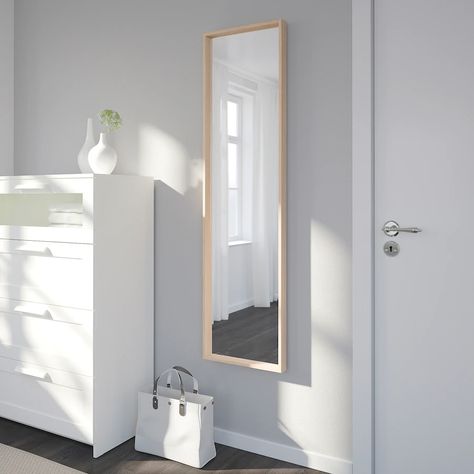 Ikea Nissedal, Mirror Ikea, Tall Mirror, Flat Ideas, Headboard Storage, White Stain, Large Mirror, Main Bedroom, Organization Bedroom