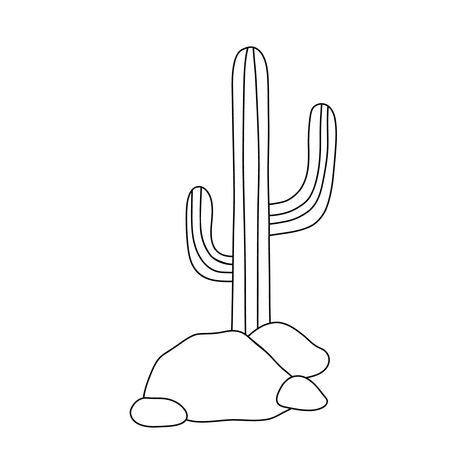 Cactus outline drawing. Vector line illustration isolated on white for coloring page or logo Cactus Outline Drawing, Arizona Houses, Vector Line Illustration, Cactus Outline, Sun Outline, Cactus Vector, Cactus Drawing, Jenga Blocks, Rose Tutorial