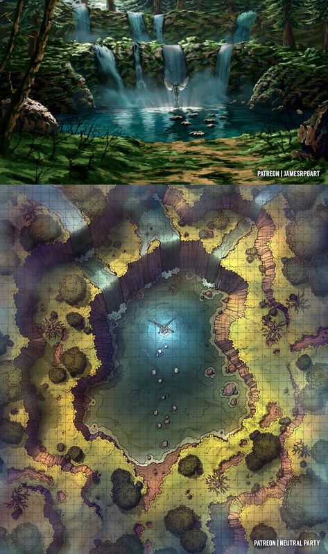 Forest Pool, Pool Waterfalls, Forest Map, Dnd World Map, Dungeon Master's Guide, Tabletop Rpg Maps, Dungeons And Dragons Classes, Dnd Dragons, Rpg Map