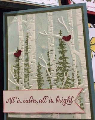 Embossing Folder Cards, Woodland Trees, All Is Calm, Hanukkah Cards, Stampin Up Christmas Cards, Birch Trees, Tree Cards, Embossed Cards, Stamping Up Cards