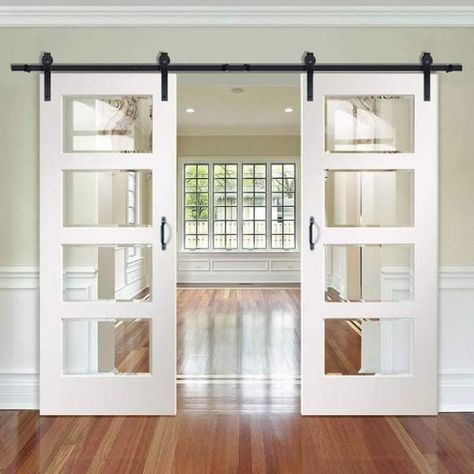 Double Sliding Door, Double Sliding Barn Doors, Internal Sliding Doors, Sliding Door Design, Sliding Door Track, Home Gym Decor, Double Sliding Doors, Glass Barn Doors, French Doors Patio