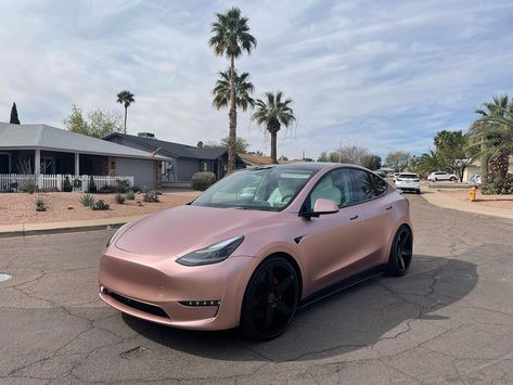 Tesla Wrapped, Tesla Wrap, Rose Gold Car, Tesla Interior, Color Paints, Tesla Accessories, Gold Car, Car Wraps, Car Goals