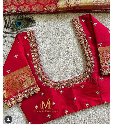 Simple Blouse Work, Simple Blouse Work Designs, Exclusive Blouse Designs, Lehenga For Girls, Blouse Maggam Work, Latest Bridal Blouse Designs, Latest Blouse Designs Pattern, Simple Frocks, Traditional Blouse Designs