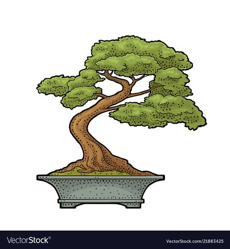 Bonsai Illustration, Bonsai Tree Drawing, Bonsai Tree Painting, Bonsai Tree Art, Trees Art Drawing, Lego Tree, Tree In Pot, Tree Doodle, Engraving Illustration