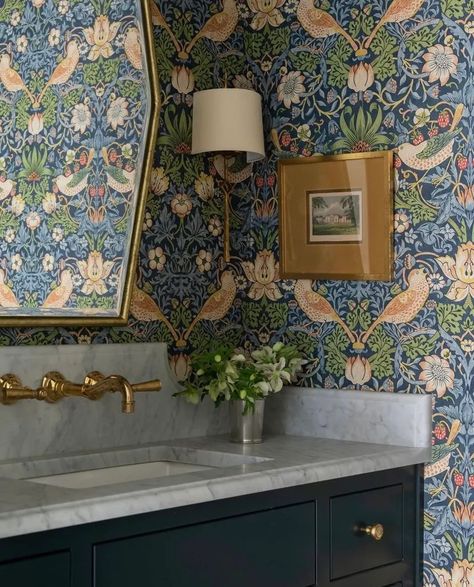 Beautiful Bathroom Vanity Ideas – Forbes Home Green Vanity With Wallpaper, Green Vanity Wallpaper, Dark Green Bathroom Vanity With Wallpaper, Bold Wallpaper Bathroom Green, Green Vanity Bathroom, Bathroom Wainscoting And Wallpapermoody Bathroom Wallpaper, Beautiful Bathroom Vanity, All White Bathroom, Green Vanity