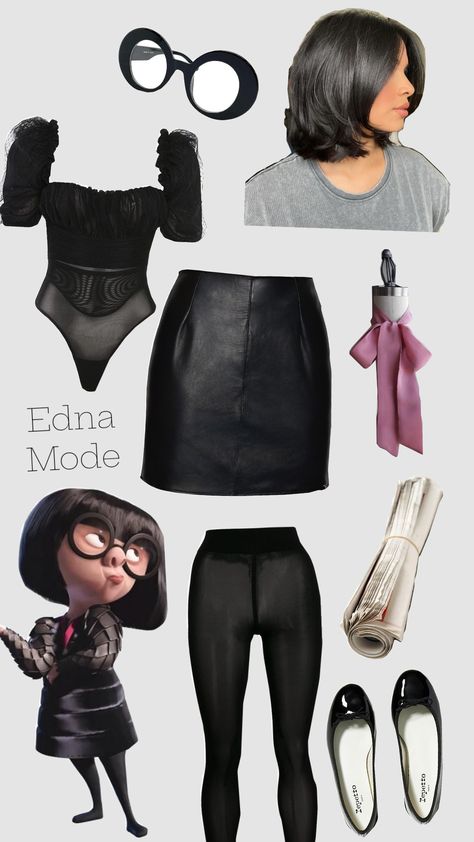 #ednamode #incredibles #supperhearo #bobhaircut #halloweencostume Edna Mode Inspired Outfit, Fictional Character Costume Ideas, 2000s Movies Costumes, Ms Incredible Costume, Edna Costume, Movie Costume Ideas Women, Edna Mode Costume, Incredibles Halloween Costume, Edna Incredibles