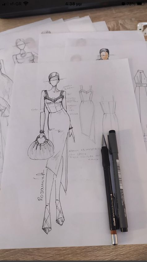 Fashion School Sketches, Fashion Design Career Aesthetic, Sewing Sketches Drawings, Aesthetic Fashion Sketches, Clothing Designs Drawings, Fashion Design Sketchbook Student Work, Fashion Design Collection Sketch, Sketchbook Ideas Fashion, Fashion Sketches Aesthetic