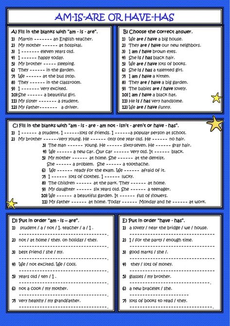 Verb to be, verb to have online worksheet for 5. You can do the exercises online or download the worksheet as pdf. Verb To Have Worksheet Grammar, To Be And To Have Worksheets, Verb To Have Worksheet, Is Am Are Worksheets, Auxiliary Verbs, Verb To Have, Verb To Be, Teach English To Kids, English Expressions