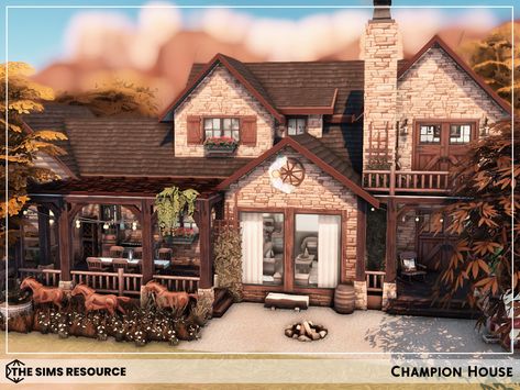 Sims Country House, Sims 4 Rustic Farmhouse, Sims 4 Lodge House, The Sims 4 Country House, The Sims Recourse, The Sims 4 Cottage Living, Sims Apartment, Sims4 Builds, Sims4 House