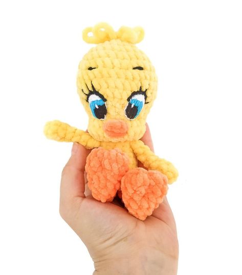 Tweety Canary bird pattern (PDF + 2 videos of how to make the eyes and the hair) Crochet pattern by Olya Usolya Tweety Bird Crochet, Crochet Tweety Bird, Yarn Toys, Bird Crochet, Canary Birds, Hair Crochet, Velvet Yarn, Creative Arts And Crafts, Bird Pattern