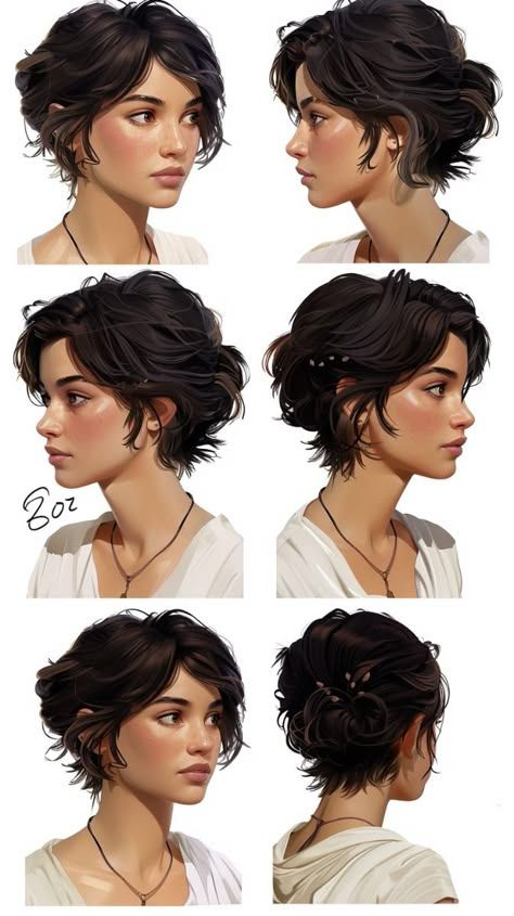 Short Hair Female Character Design, Fantasy Hairstyles Short, Short Fantasy Hair, Curly Hairstyles Drawing Reference, Curly Hairstyles Drawing, Hairstyles Drawing Reference, Hairstyles Drawing, Behind Blue Eyes, Best Haircuts