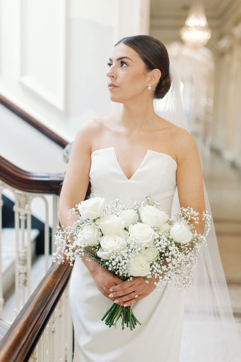 wedding bouquet bridal bouquet white roses and babys breath Babys Breath And White Roses Wedding, White Rose And Baby Breath Bouquet, Baby Breath Bridal Bouquet, White Rose Bridesmaid Bouquet, Bridal Bouquet White Roses, White Bridal Bouquets, Baby Breath Bouquet, Rose Bridesmaid Bouquet, Bride Bouquets White