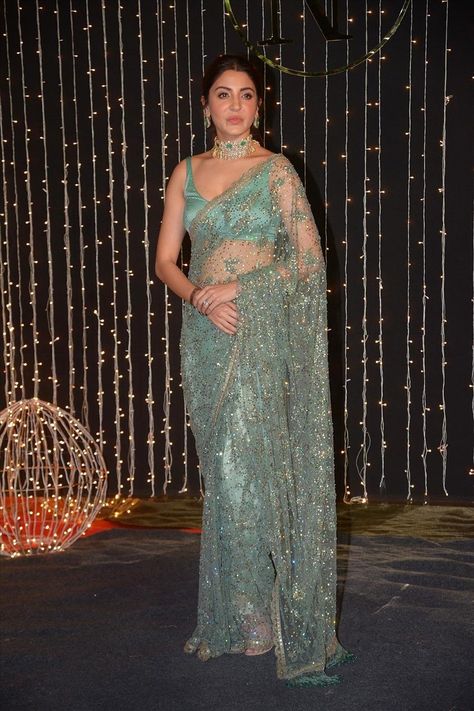 Anushka Sharma Saree, Sabyasachi Sarees, Reception Saree, Vogue India, Green Saree, Saree Trends, Anushka Sharma, Desi Wedding, Elegant Saree