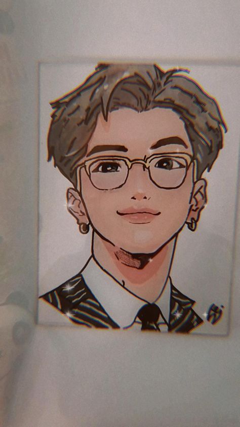 Kim Namjoon anime Rm Drawing Easy, Leave Painting, Tiktok Painting, Rm Fanart, Bts Painting, Diy Tiktok, Markers Drawing Ideas, Fan Drawing, Korean Painting