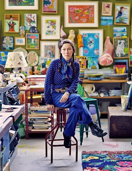 designer nathalie lété in john derian's new york city shop | wsl Home Art Studio, Nathalie Lete, Art Studio Space, Art Studio Organization, Art Studio Room, Dream Library, Shop Photography, Environmental Portraits, Room Artwork