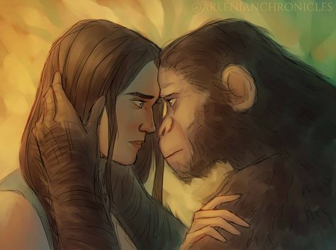 guess who watched kingdom of the planet of the apes noa and mae Planet Of The Apes Noa Mae, Noa Kingdom Of The Planet Of The Apes, Noa Planet Of The Apes, Planet Of The Apes Fanart, Kingdom Of The Planet Of The Apes, Monkey Fursona, Planet Of The Apes Art, Plant Of The Apes, Pet Frogs