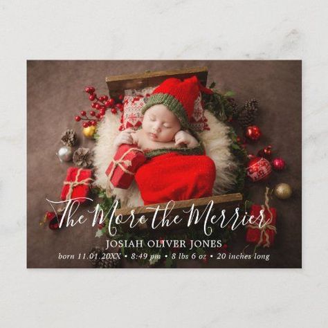 $1.95 | The More the Merrier Cute Photo Christmas Birth Announcement Postcard #christmas #holiday #birth #photo #picture #cute #simple #elegant #modern #themorethemerrier Holiday Birth Announcement, Christmas Birth Announcement, Gold Foil Christmas, Puppy Birthday Parties, The More The Merrier, Birth Announcement Card, Newborn Christmas, Photo Gold, Puppy Birthday