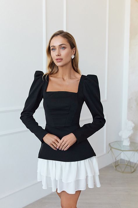 Own the night in our Black Square Neck Puff Sleeve Mini Dress, a fearless embodiment of modern glamour. With its bold square neckline and statement puff sleeves, this dress commands attention from every angle. The deep black hue exudes confidence and power, making it the ultimate choice for those who aren't afraid to make a statement. 

#blackdress #squareneck #puffsleeve #minidress #dress #dresses #eveningdress #weddingdress #fashion #style #fashioninspo Square Neck Long Sleeve, Puff Sleeve Mini Dress, Puff Sleeve Dresses, Puffed Sleeves, Black Square, Long Sleeve Mini, Affordable Clothes, Mini Dress With Sleeves, Long Sleeve Mini Dress