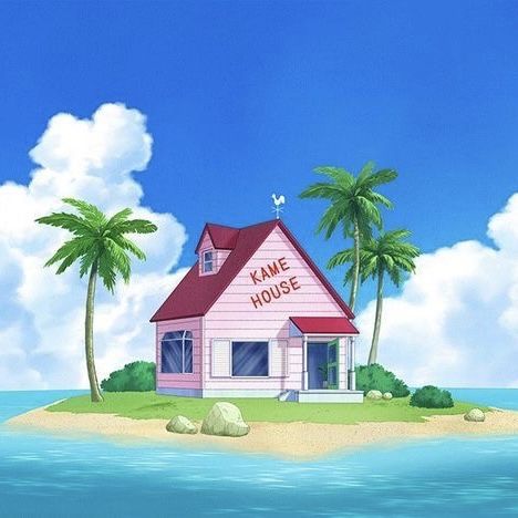 Kami House Dbz, Ball Cushion, Kame House, Anime Landscape, Kid Goku, Dragon Ball Tattoo, Painting Reference, Ipad Snap, Dragon Ball Painting