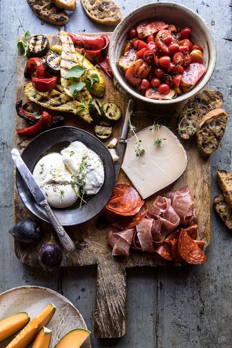 Marinated Tomato and Grilled Veggie Cheese Board | halfbakedharvest.com #cheeseboard #summerrecipes #easy #4thofjulyrecipe Veggie Cheese Board, Sommer Mad, Marinated Tomatoes, Grilled Veggies, Half Baked Harvest, Think Food, Food Platters, Finger Food, Appetizer Snacks