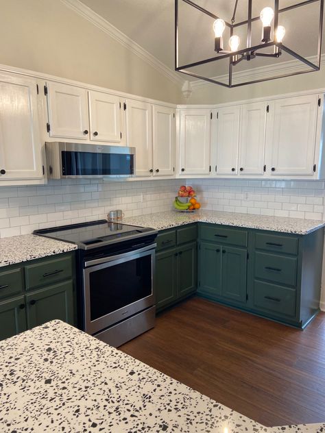 Split Cabinet Colors, Forestwood Green, Sw Forestwood, Shutter Ideas, Kitchen 2022, Paris House, Kitchen Cabinet Inspiration, Budget Kitchen Makeover, Vail Village