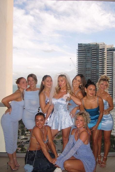 Cool Girl Bachelorette Party, Something Blue Swimsuit Bachelorette, Bachelorette Blue Theme Outfits, Bachelorette Party Something Blue, Something Blue Bachelorette Outfit, Daytime Bachelorette Party Outfit, Something Blue Themed Bachelorette, Bachelorette Something Blue Outfits, Blue Bachelorette Party Outfit Group