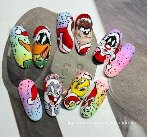 Top 30 Short Spring Nail Trends for 2024 | Spring Nails 2024 Cartoon Christmas Nail Art, Christmas Cartoon Nails, Crazy Nail Designs, Blue Nail Art Designs, Mickey Nails, Candy Cane Nails, Nails Art Ideas, Spring Nail Trends, Winter Nails Acrylic