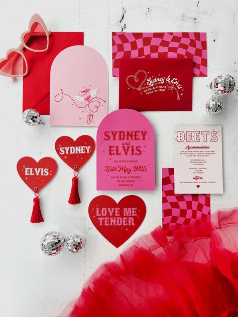 Pink Red Branding, Modern Stationary Design, Red And Pink Party, Red Pink Party, Bright Colors Wedding, Pink And Red Party, Eclectic Wedding Invitations, Neon Graveyard, Red And Pink Wedding