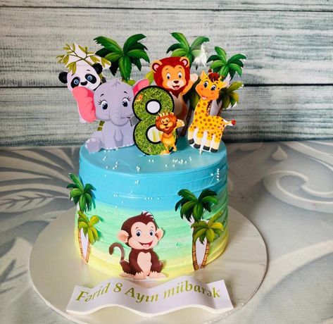 Jungle Theme Cake Topper Printable, Jungle Theme Cake Design, Simple Jungle Theme Cake, Jungle Theme Cake Without Fondant, Safari Cake Design, Jungle Cake Ideas, Jungle Theme Birthday Cake, Cake Without Fondant, Jungle Cake Topper